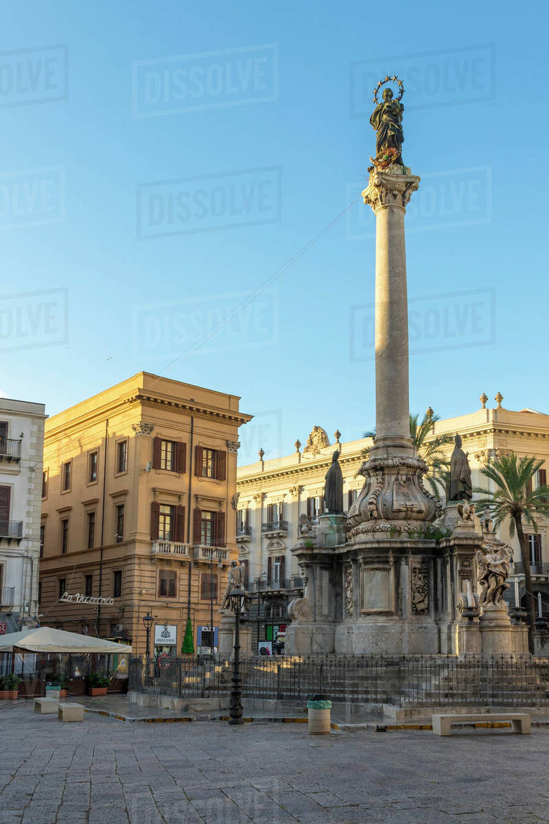 Colonna dell'Immacolata Monument at San Domenico Square near Vucciria, Palermo, Sicily, Italy, Europe Royalty-free stock photo