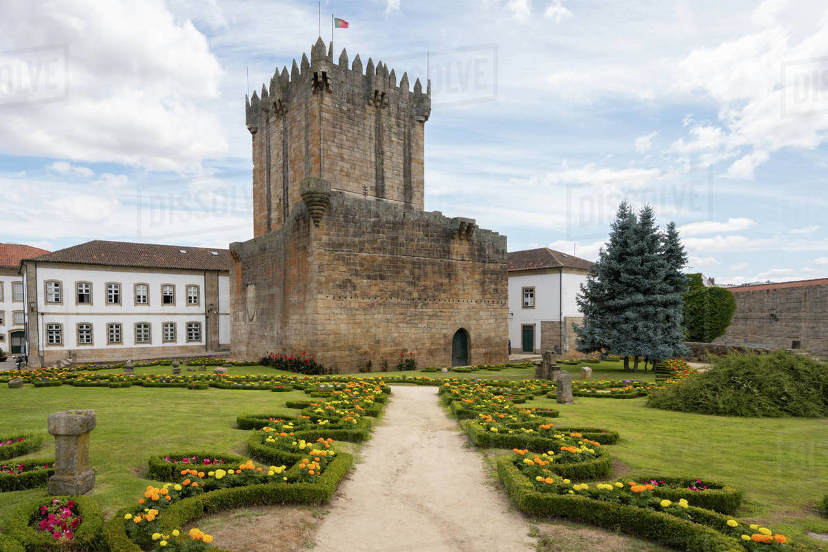 Chaves city historic castle with beautiful flower garden, Chaves, Vila