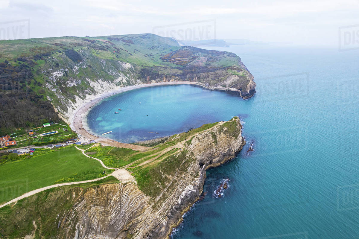 Aerial View Of The Bay Of Lulworth Cove Jurassic Coast UNESCO World 