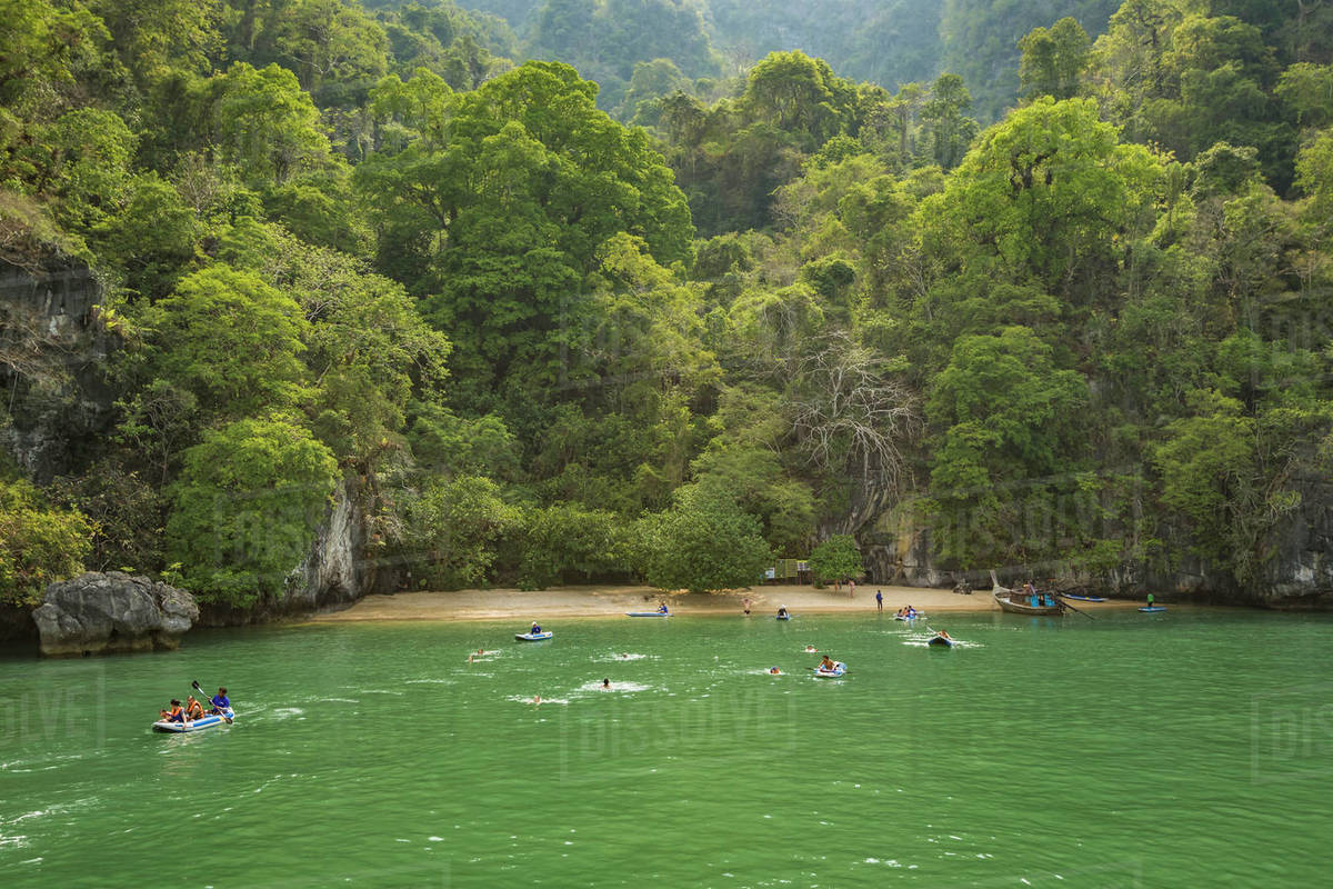 Kayaking on a deserted island in Andaman Sea, Thailand, Southeast Asia, Asia Stock Photo