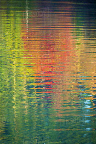 Fall color trees reflected in rippled water - Stock Photo - Dissolve
