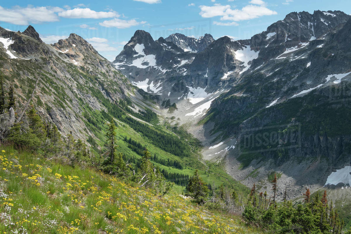 Upper Fisher Creek basin. Fisher Peak, Black Peak and Mount Arriva are