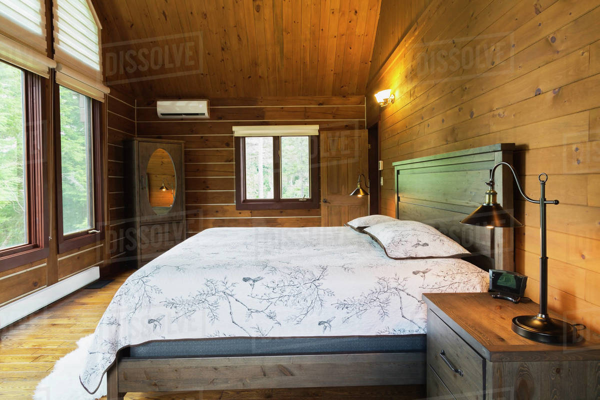 Interior View Of Master Bedroom With King Size Bed Inside A Log Home Quebec Canada Stock Photo Dissolve Interior View Of Master Bedroom With, Master King Size Bed