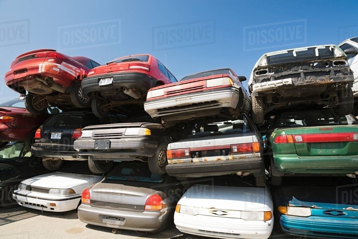 Cars at scrap yard Stock Photo Dissolve