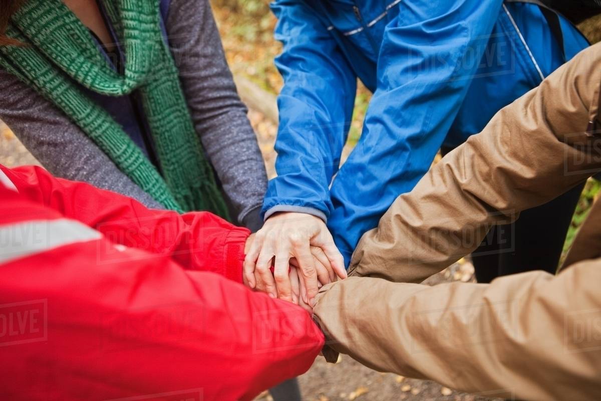 Young friends holding hands together Stock Photo Dissolve