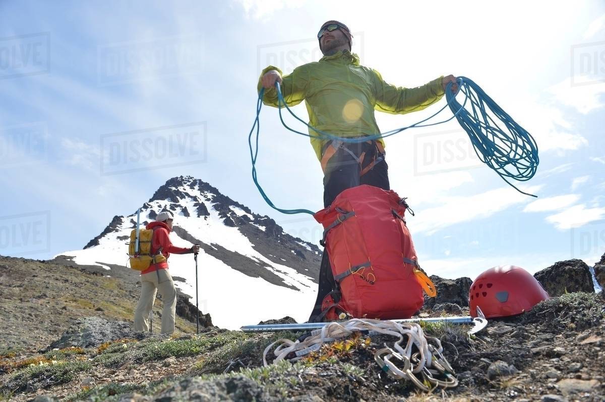 Two mountain climbers on mountain, Chugach State Park, Anchorage ...