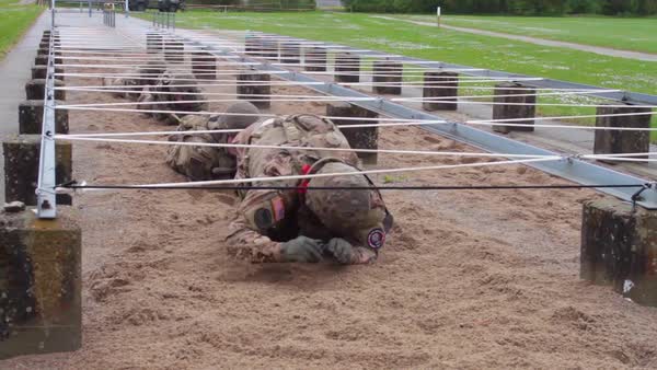 An aerial over an obstacle course during army basic training. - HD ...