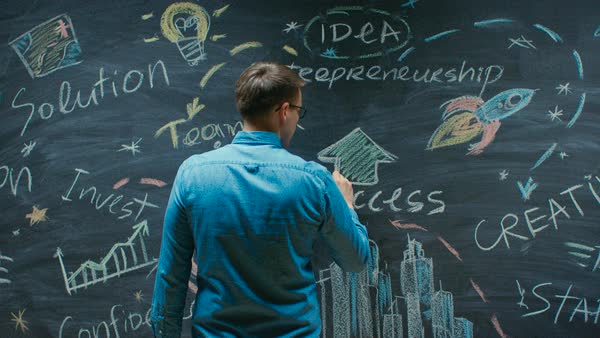 time lapse of creative entrepreneur writing bubbles with business