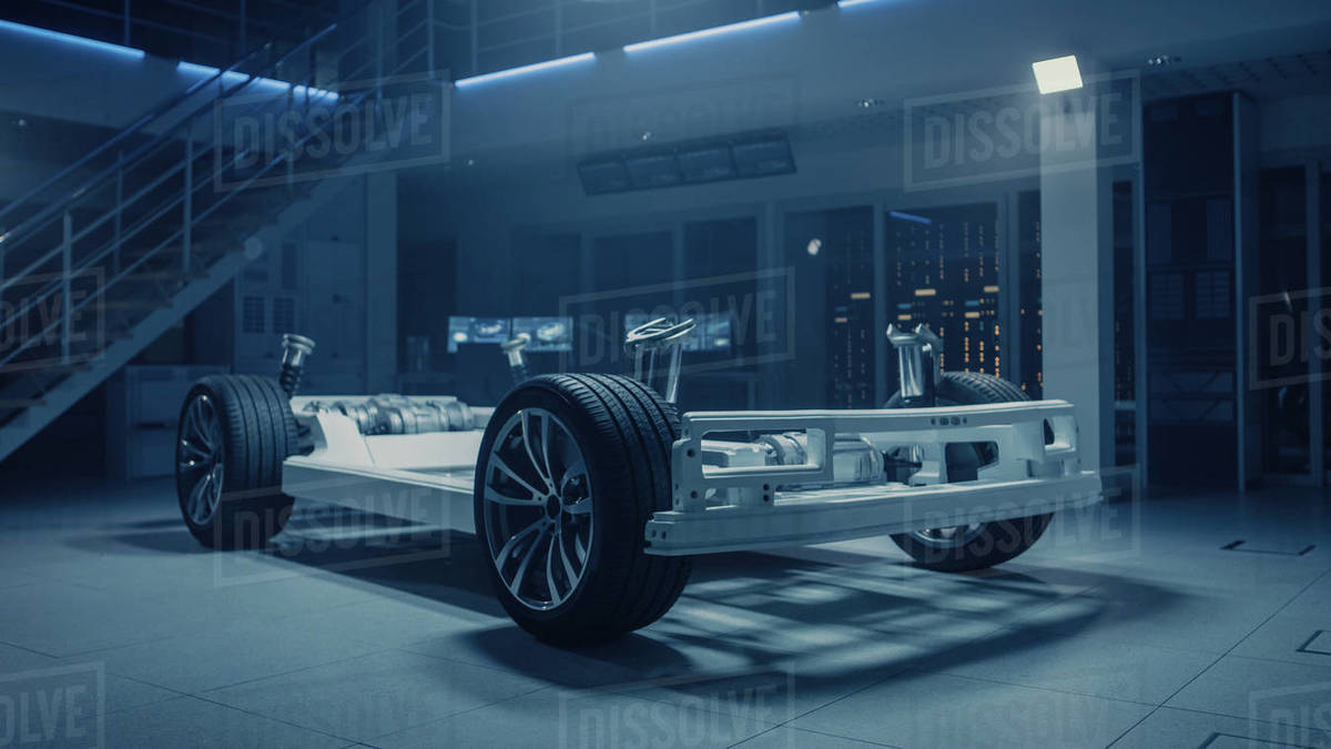 Concept of Authentic Electric Car Platform Chassis Prototype Standing