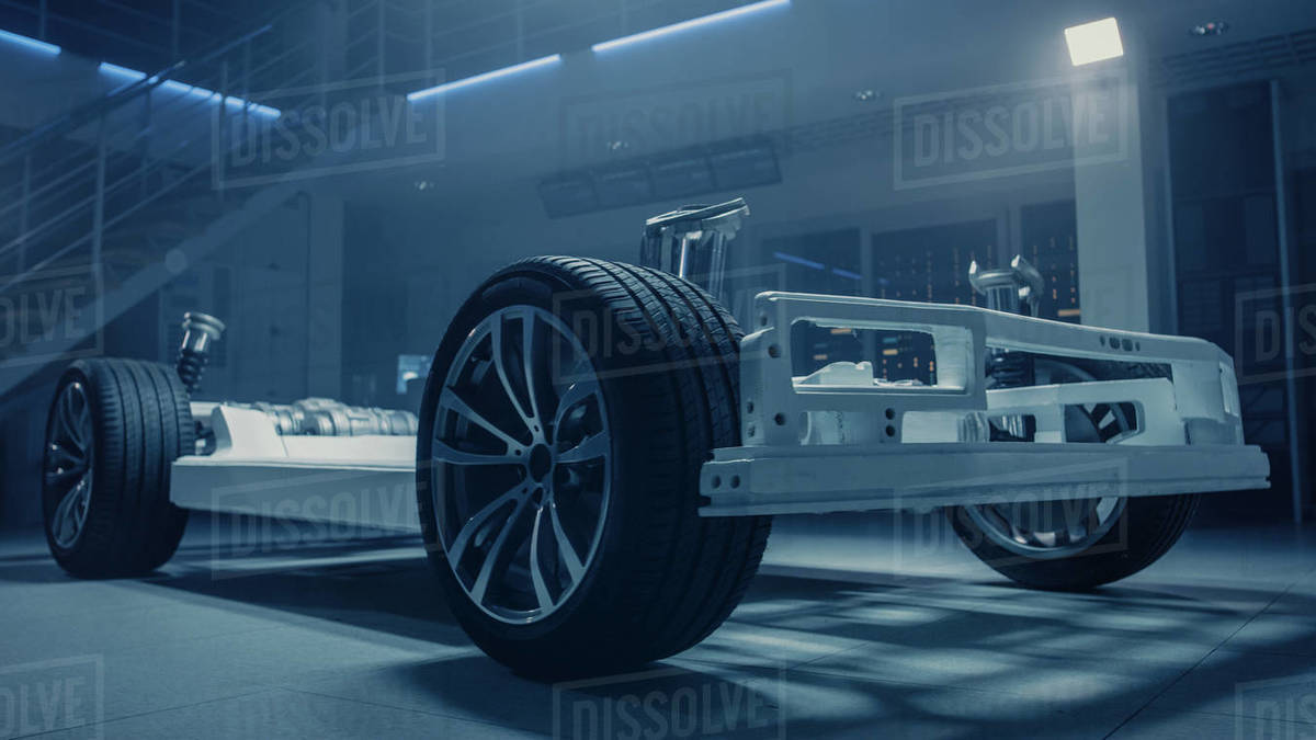 Concept of Authentic Electric Car Platform Chassis Prototype Standing