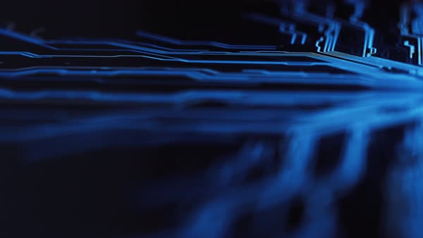 Digitalization Concept: Computer Screen Activates and Shows Futuristic ...