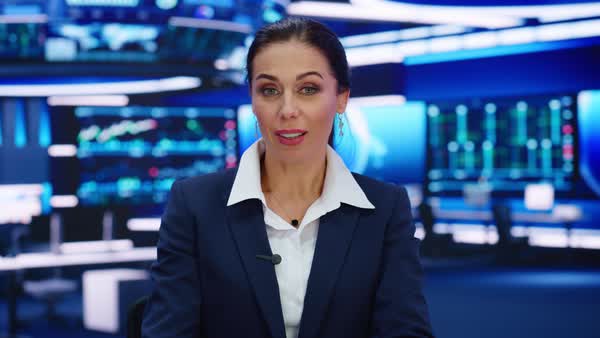 TV Live News Program: Presenter Reporting On the Events of the Day ...