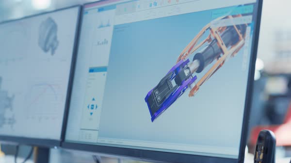 Close Up of a Computer Monitor Display with 3D CAD Software Interface ...