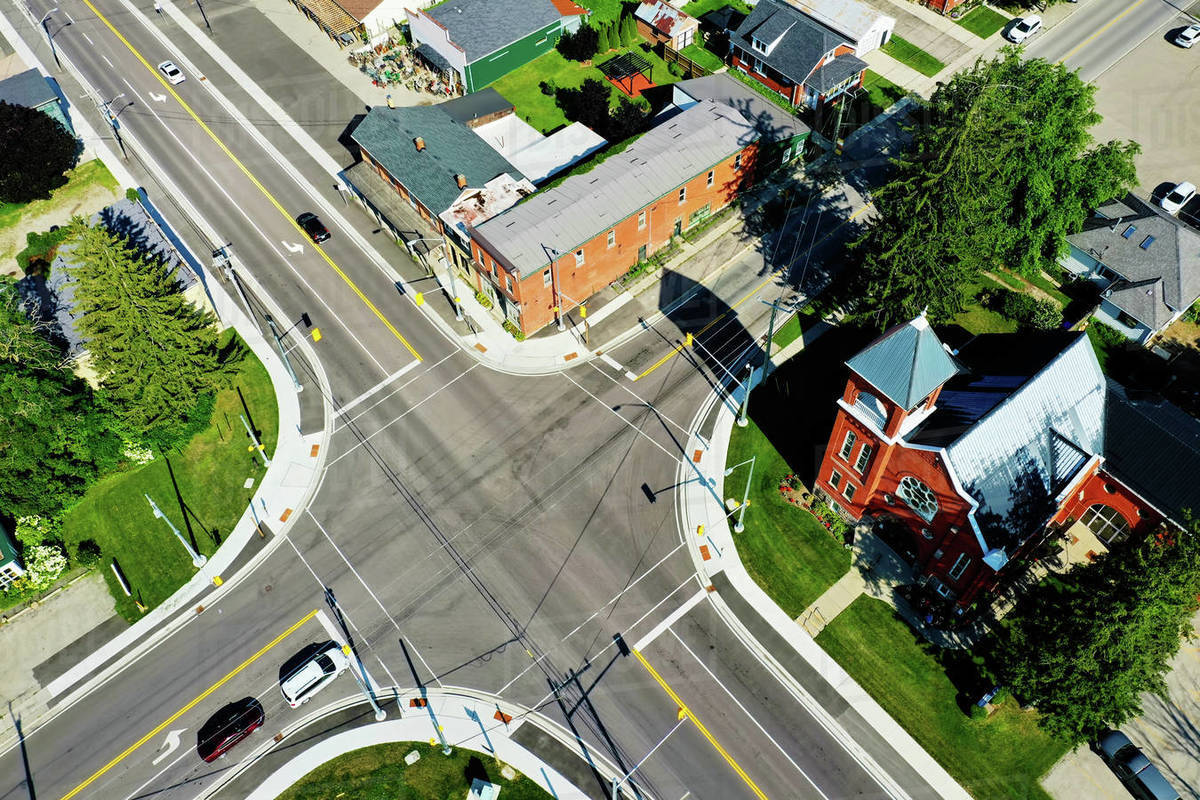 An aerial scene of the town of Shakespeare, Ontario, Canada Stock