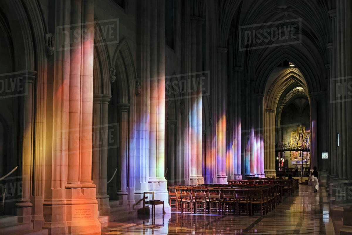 Light Streaming Through Stained Glass Windows With Colourful Light