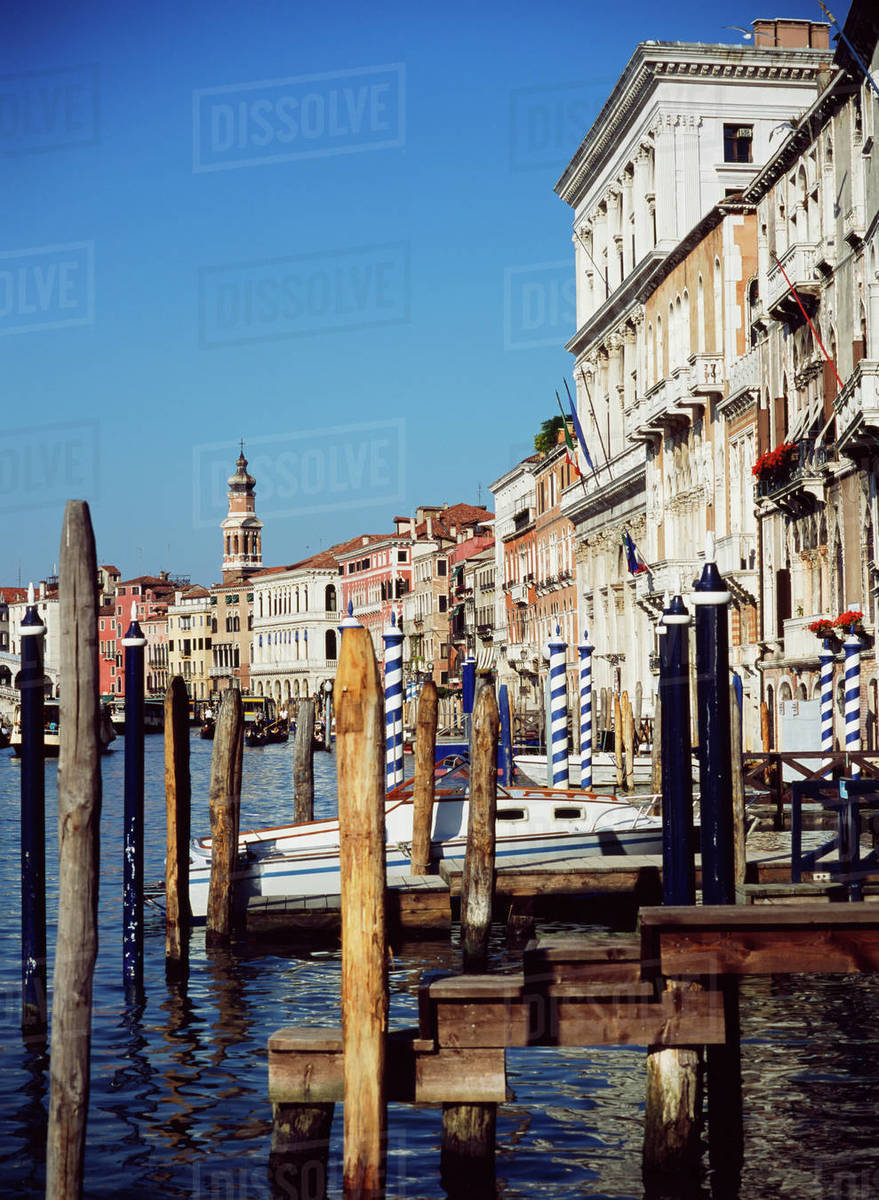 Wooden Jetty At Canal,Venice,Italy Stock Photo Dissolve