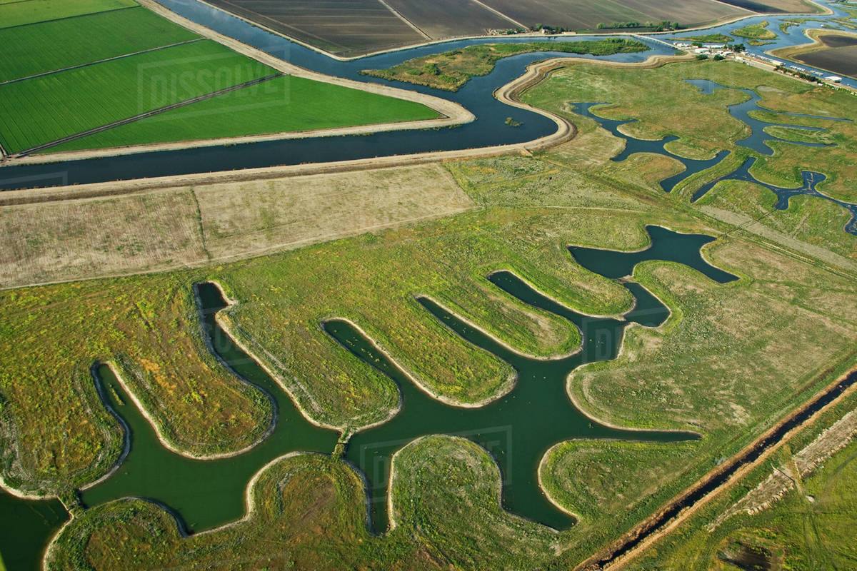 Agriculture Aerial view of farmland, both cultivated and fallow, and