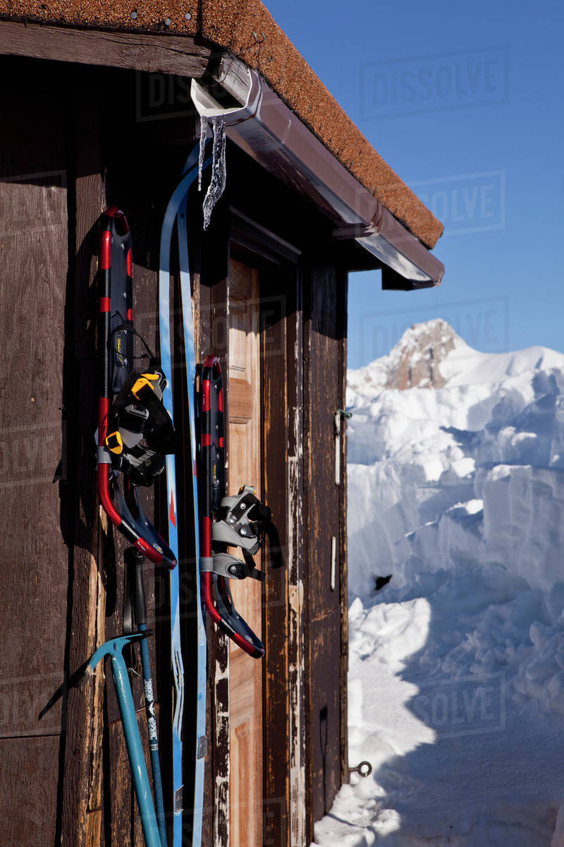 Snowshoes, Skis, And Ice Axe Hanging From Side Of Cabin, The Ruth