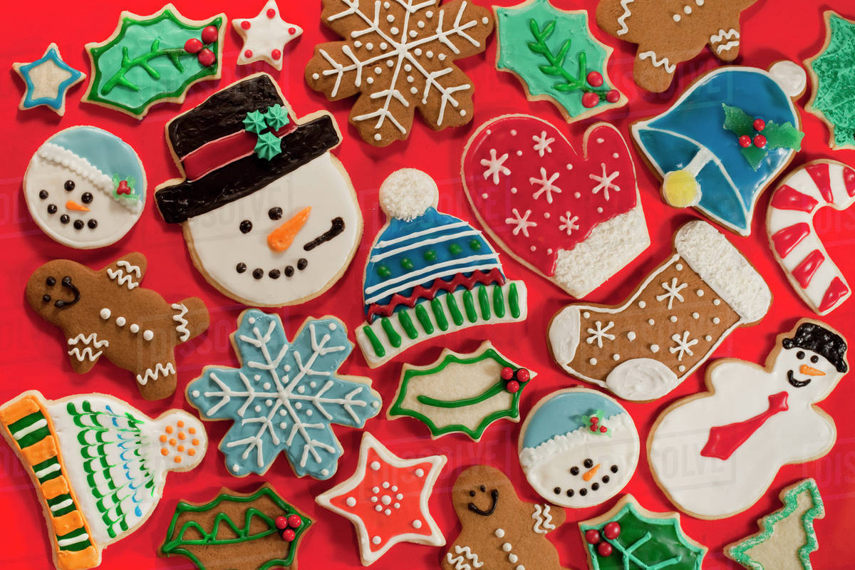 Closeup Of Homemade Decorated Gingerbread And Sugar Cookies Stock