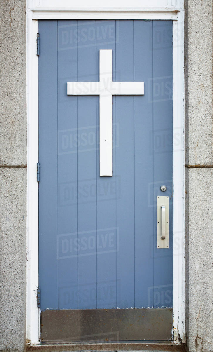 A Church Door With A Cross; St. EtienneDesGres, Quebec, Canada