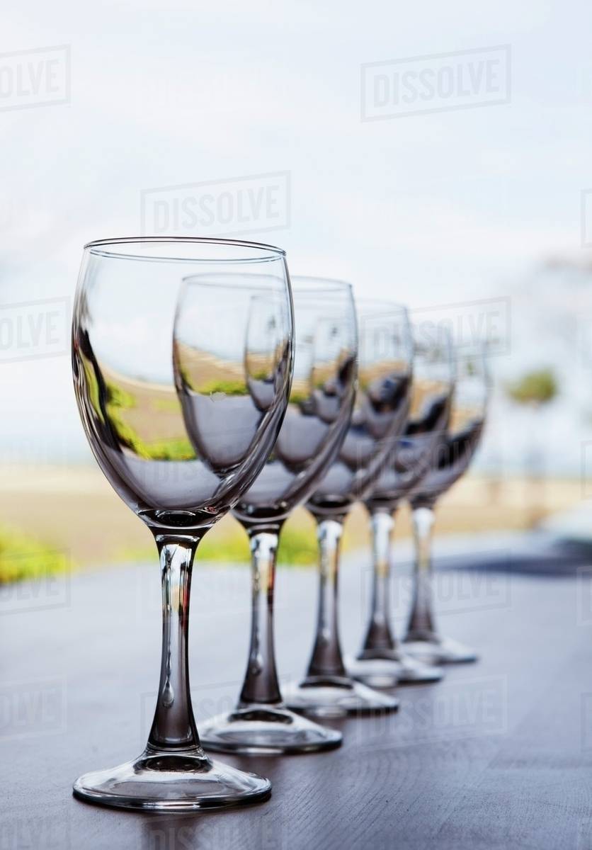 A Row Of Wine Glasses; Gold Coast, Queensland, Australia Stock Photo