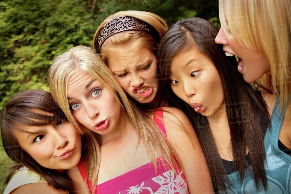 Group Of Girls; Girls Making Silly Faces Stock Photo Dissolve