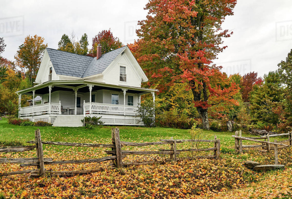 19th Century Farmhouse In Autumn; Dunham, Quebec, Canada Stock Photo