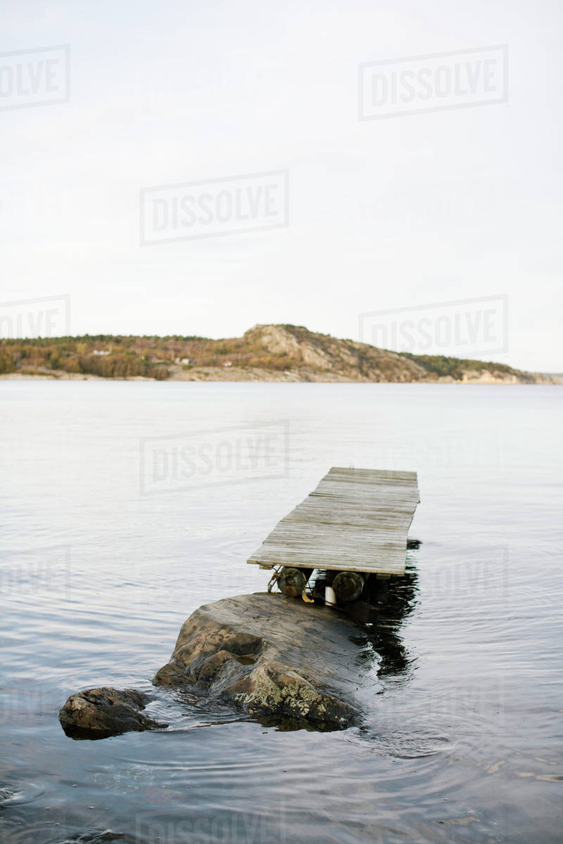 Wood floating on water in lake Stock Photo Dissolve