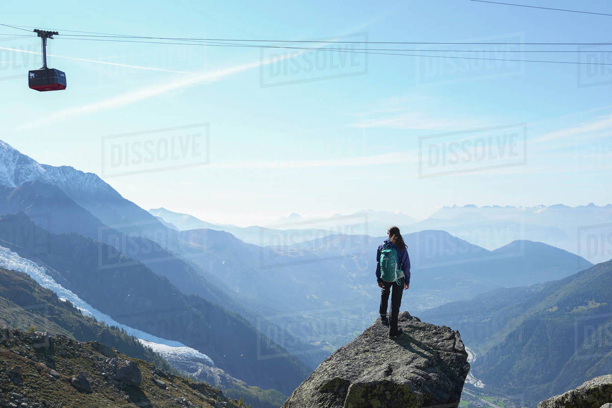 Mountain climber at summit, Chamonix, Rhone-Alps, France Royalty-free stock photo