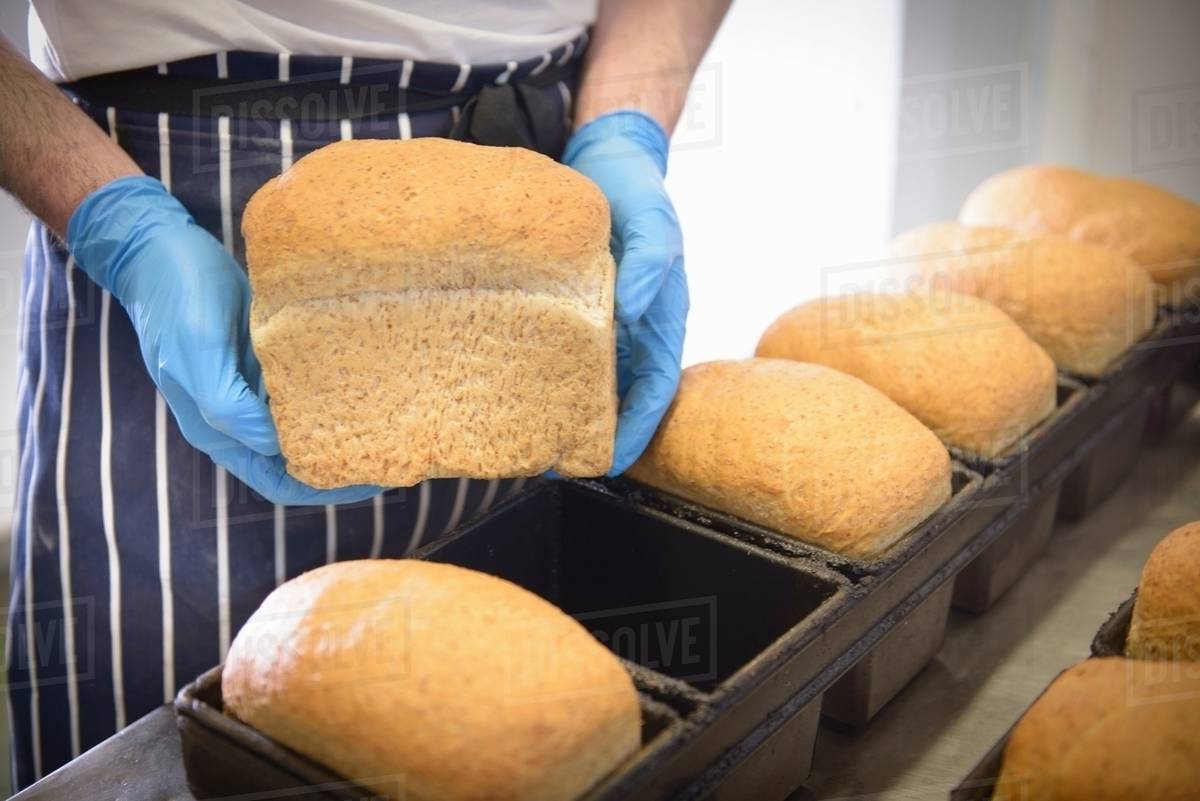 Baker Holding Loaf Of Freshly Baked Bread Stock Photo Dissolve