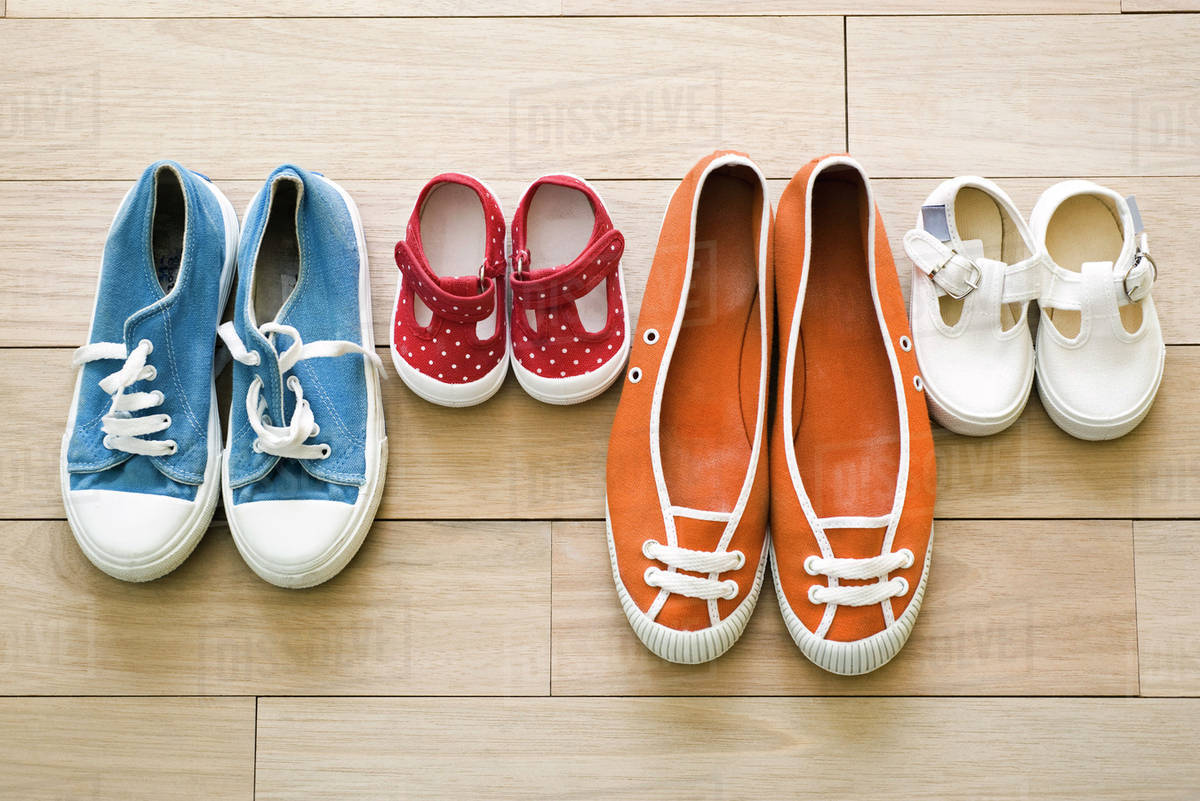 Family's shoes lined up together Stock Photo Dissolve