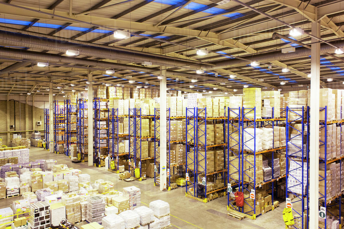 Stacks of boxes in warehouse Royalty-free stock photo