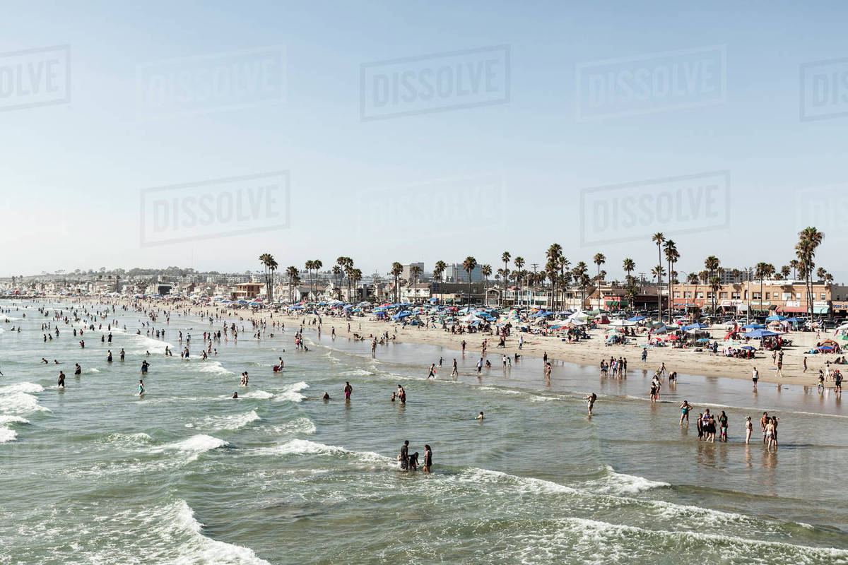 People On Beach Against Clear Sky Newport California Usa People On Beach Against Clear Sky Newport California Usa