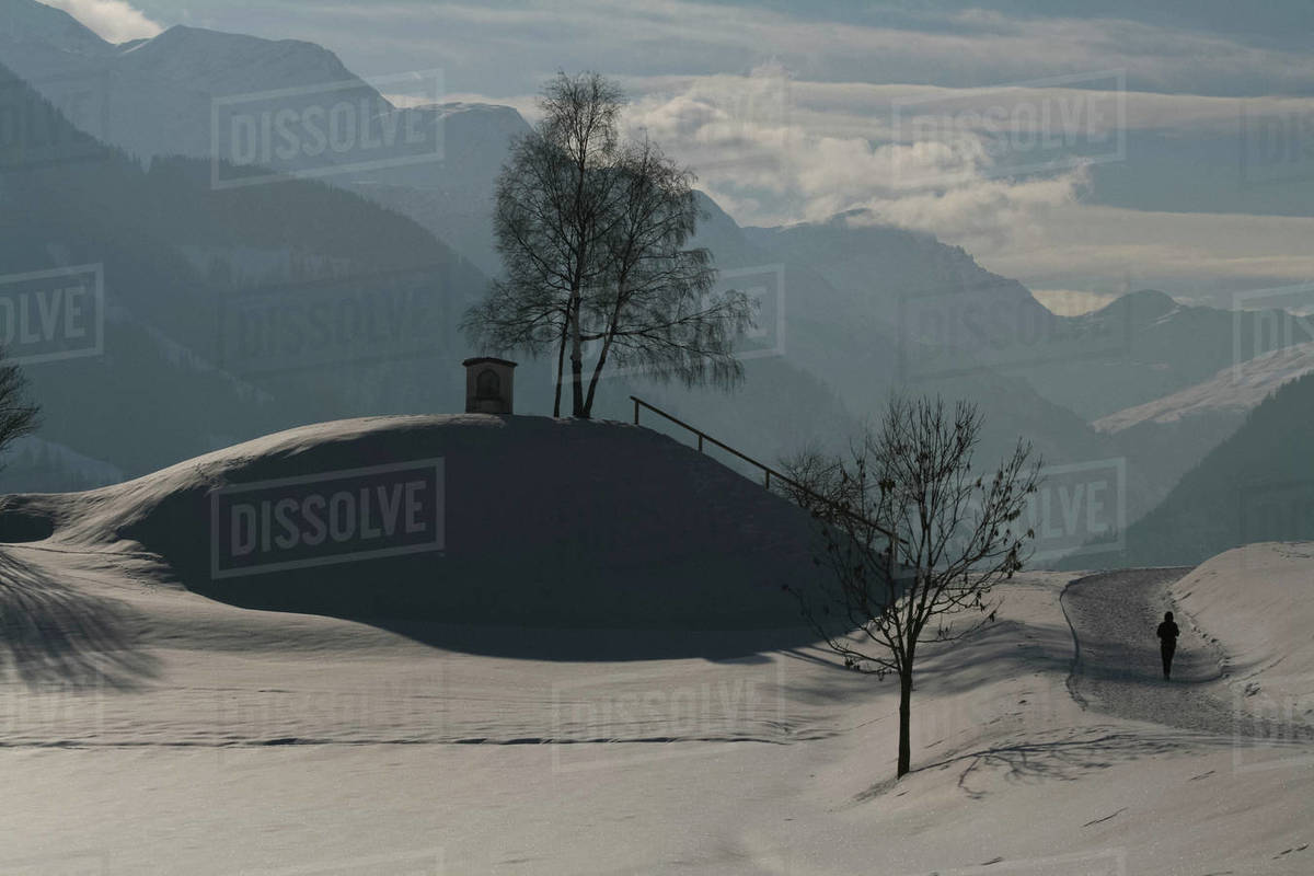 Sunny snowy scenic mountain view, Vella, Canton of Grisons, Switzerland Royalty-free stock photo